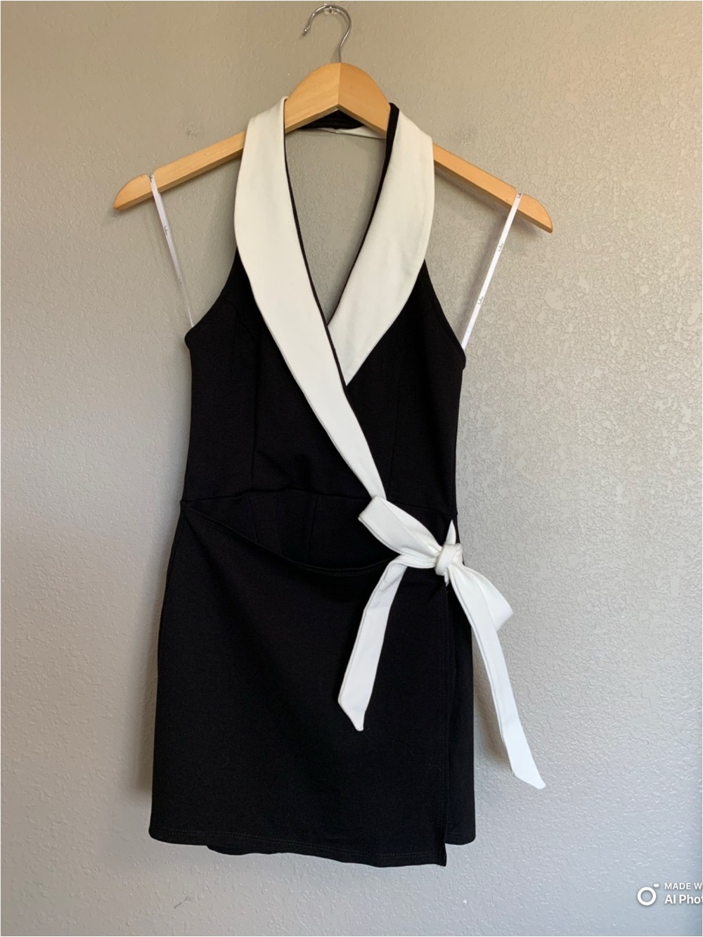 Lulus XS Cutest Poise Black Color Block Collared Halter Wrap Skort Romper NWT - Picture 3 of 17